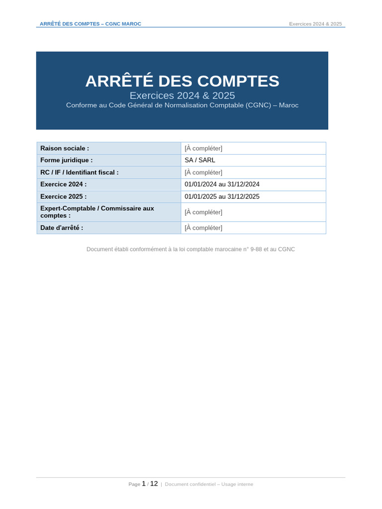 Arrete Comptes CGNC 2024 2025 | PDF | Dépréciation | Bilan comptable