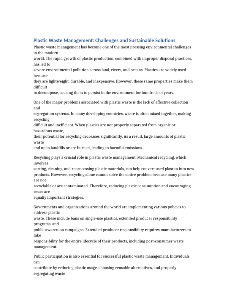 Plastic Waste Management | PDF | Waste Management | Recycling