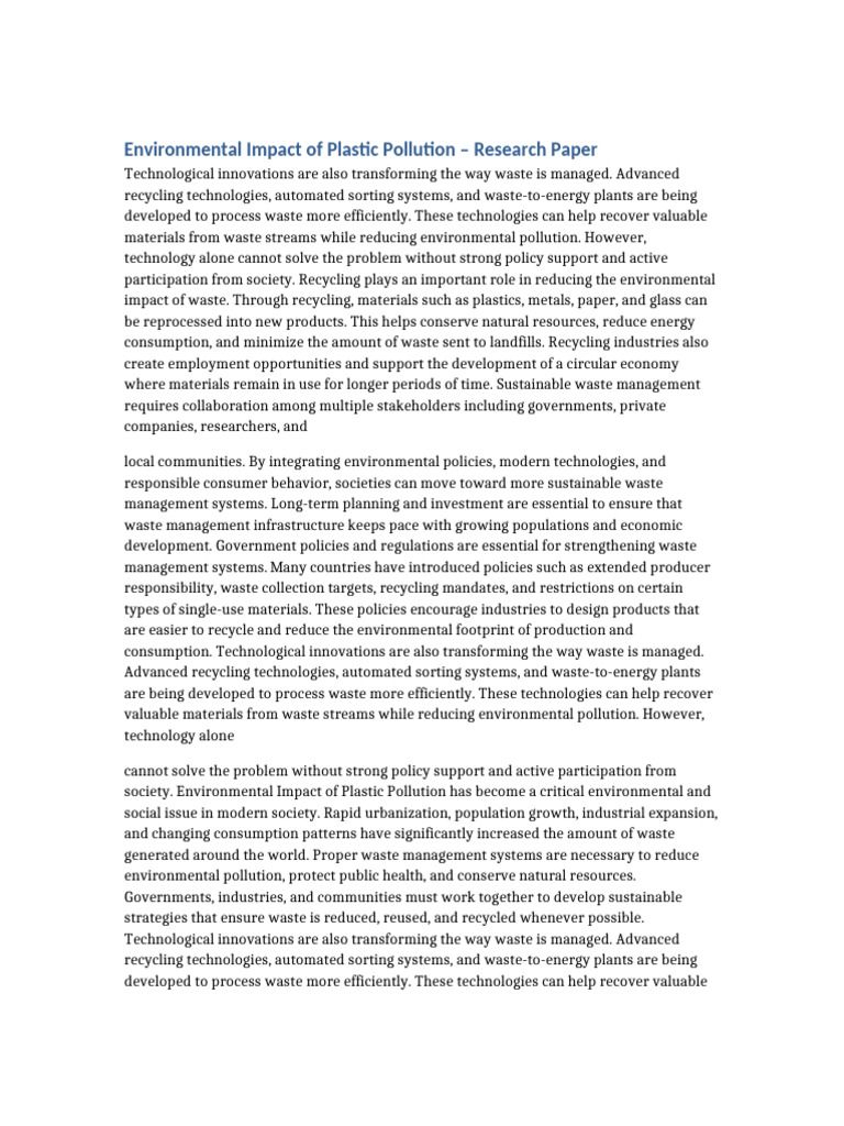 Plastic Pollution Environment 2800 | PDF | Waste Management | Recycling
