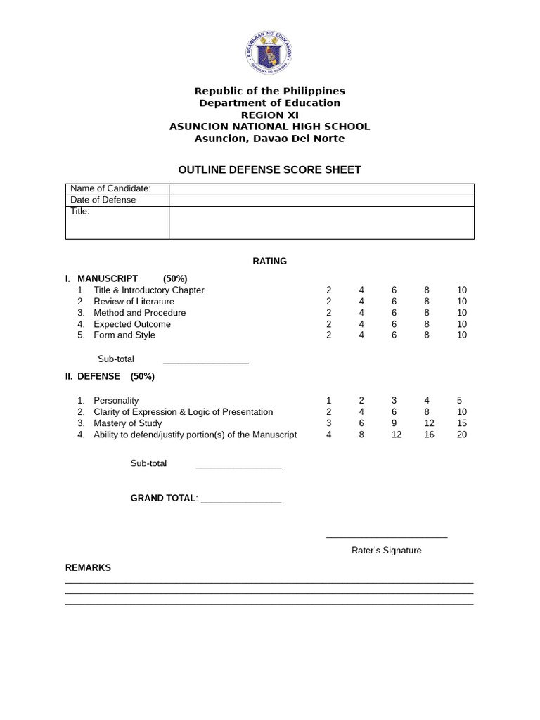 Outline Defense Score Sheet | PDF
