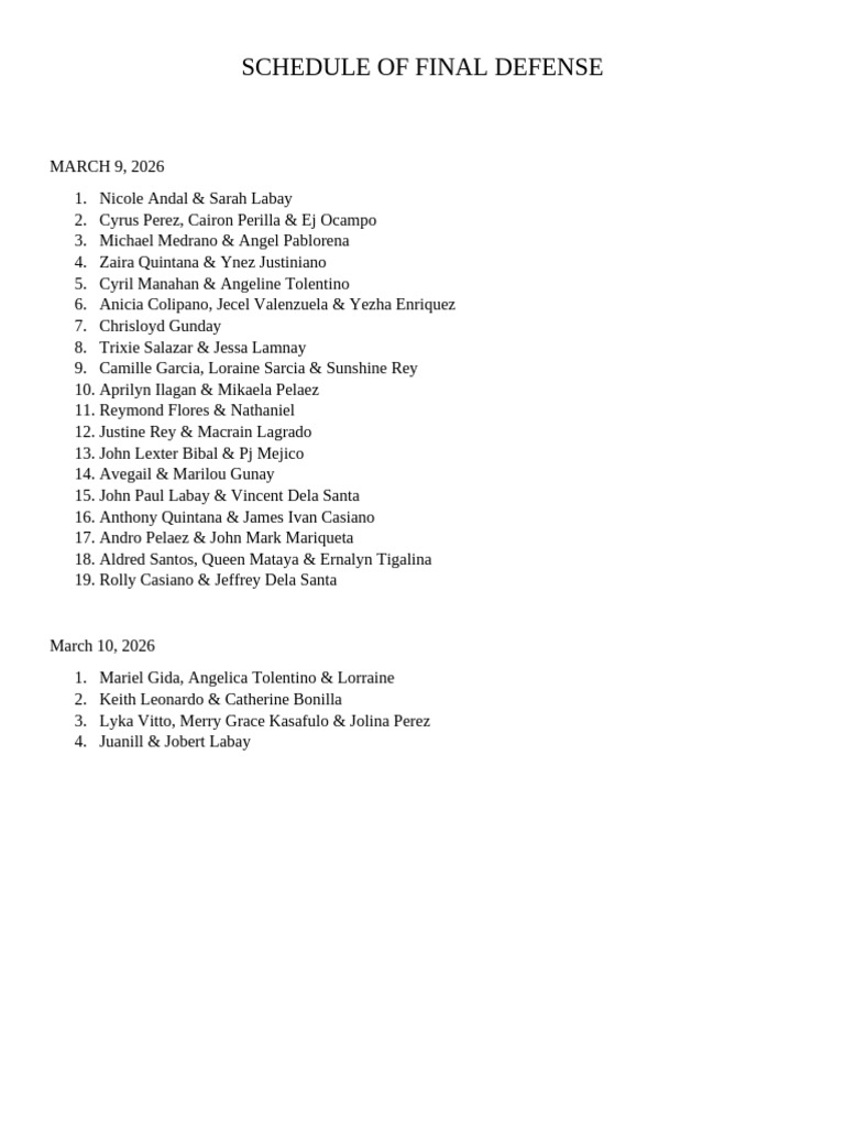 Schedule of Final Defense | PDF