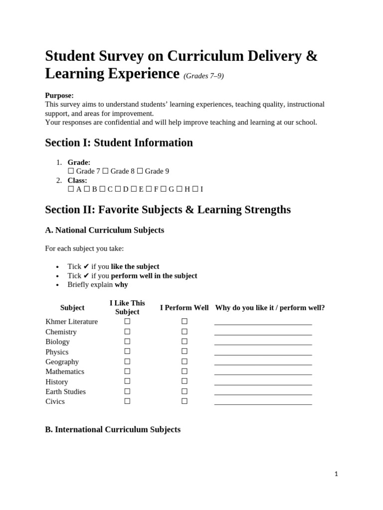 Student Survey On Curriculum Delivery - G7!9!2026 | PDF