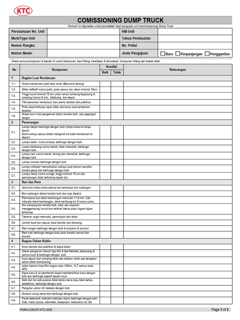 Form Commisioning Dump Truck | PDF