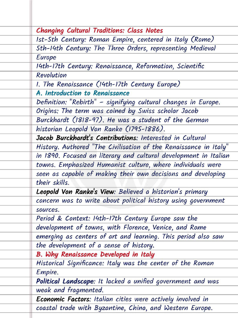 Changing Cultural Traditions (English) : Hand Written Notes | PDF