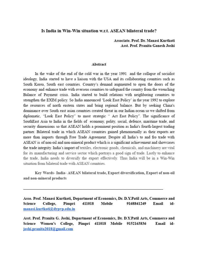 India-ASEAN Research Paper | PDF | International Relations | Economies