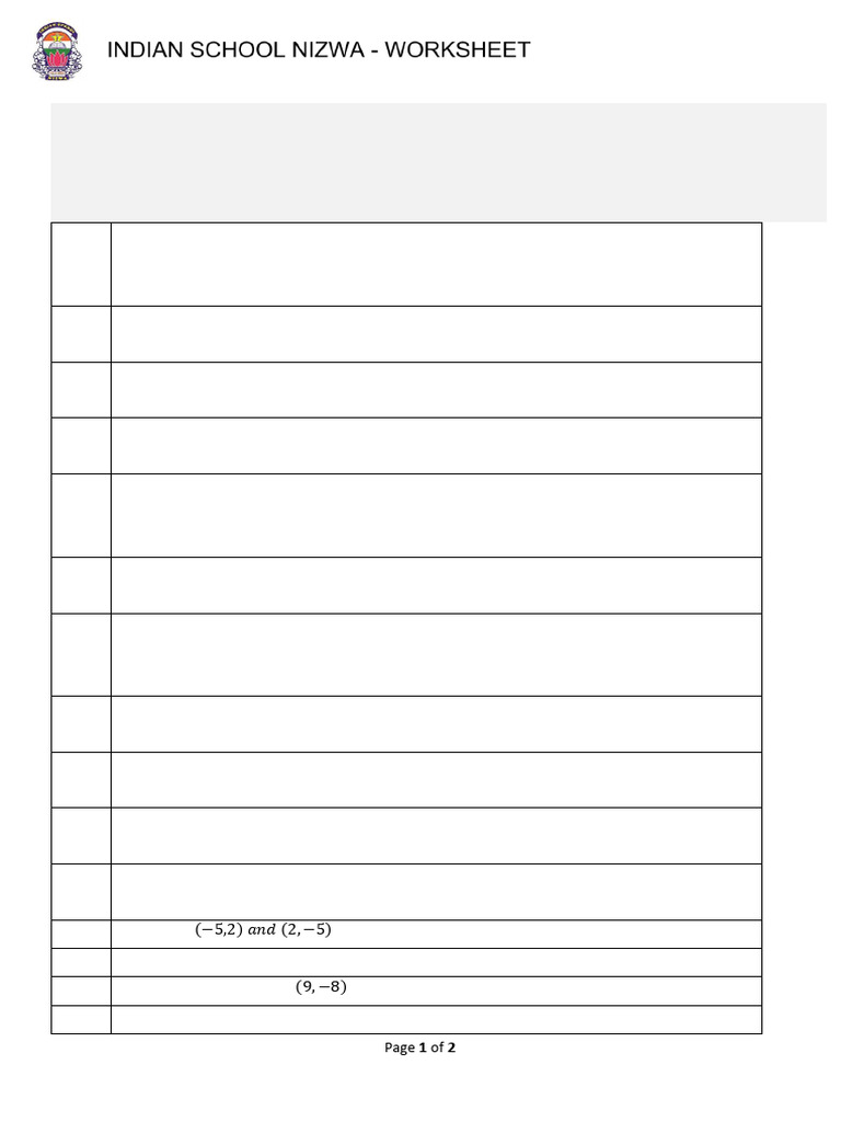 Class 9 Coordinate Geometry Maths Worksheet 2025-2026 | PDF | Cartesian ...