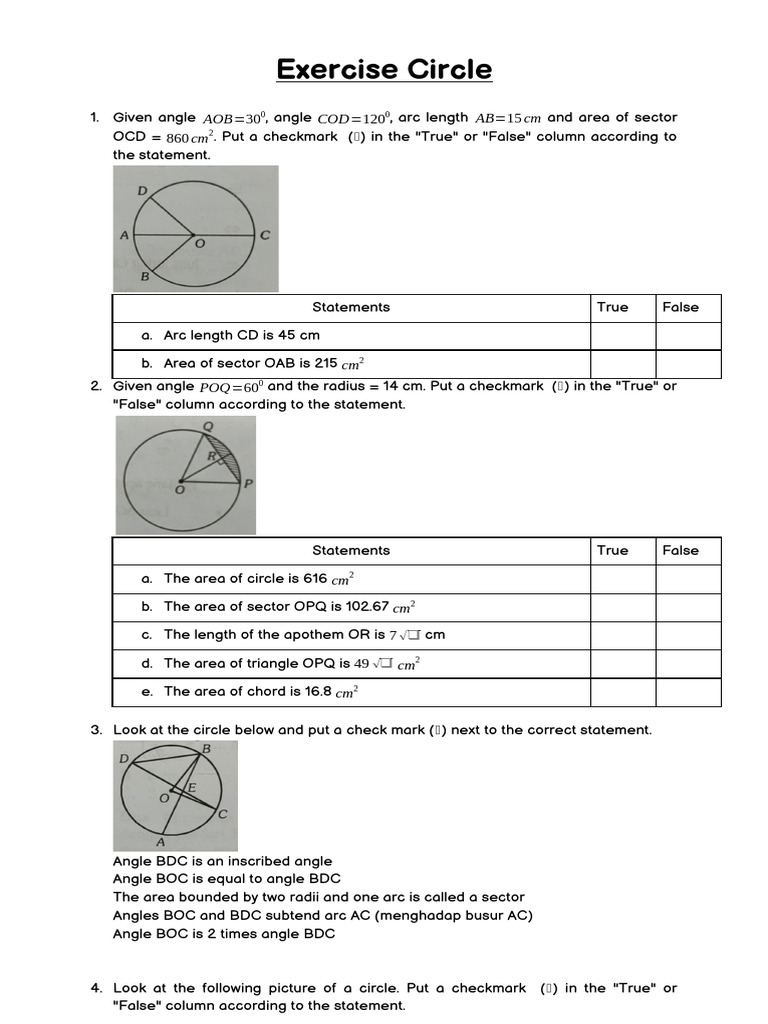 Exercise Circle | PDF | Circle | Angle