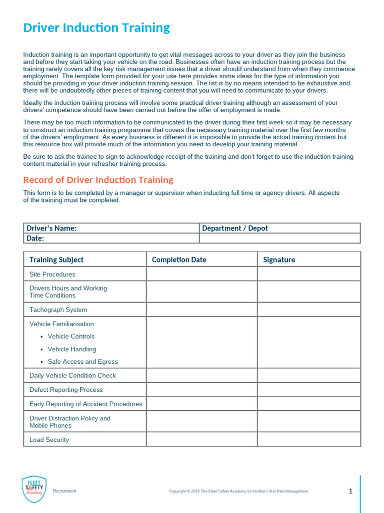 Driver Induction Training | PDF