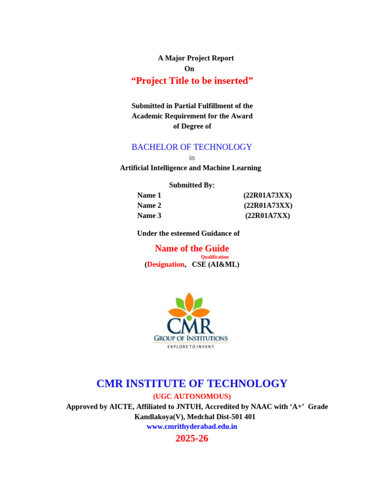 Major Project Report AIML - Template | PDF | Abstract (Summary)