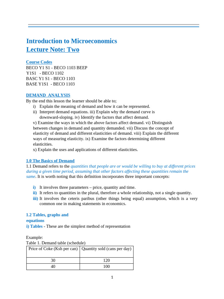 Principles of Microeconomics Lecture Note 2 | PDF | Demand | Price ...