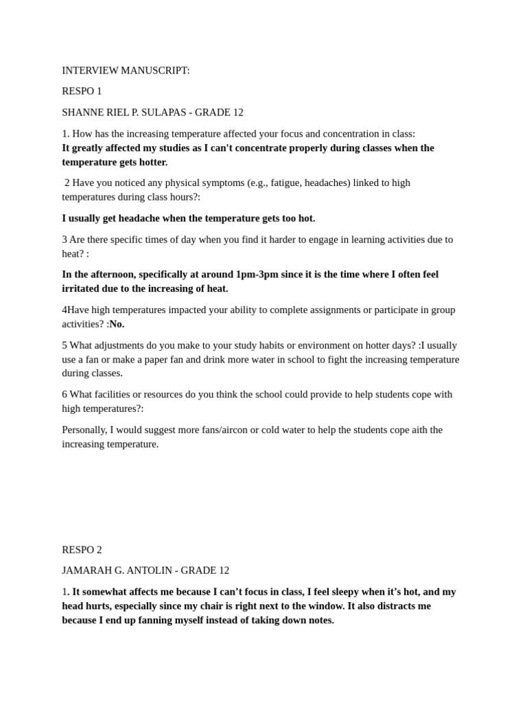 Interview Manuscript | PDF | Heat