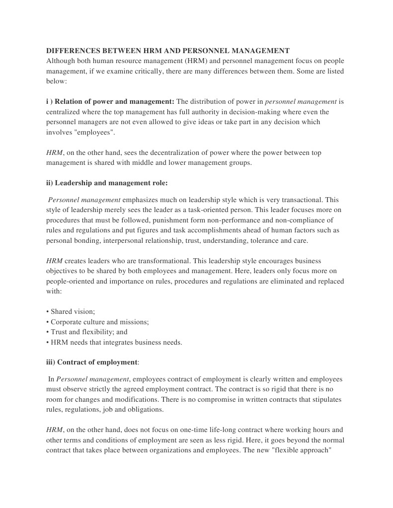 HRM vs Personnel Management Differences | PDF | Leadership | Employment