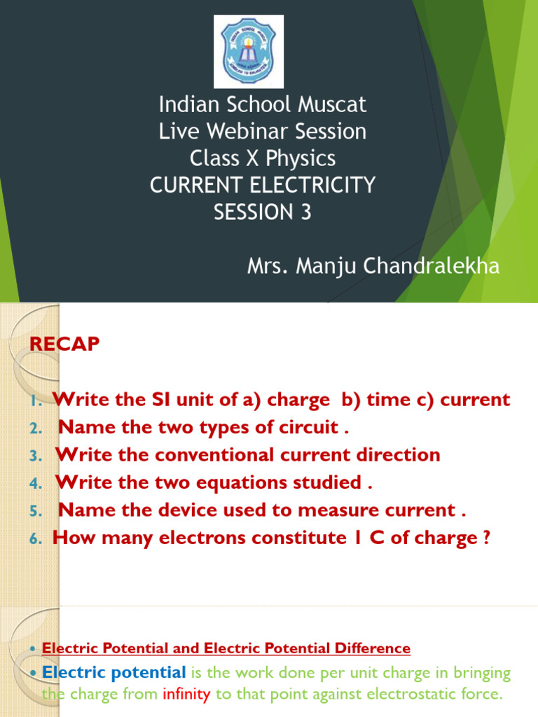 ISM Class 10 Electricity Session3 | PDF | Voltage | Electric Current