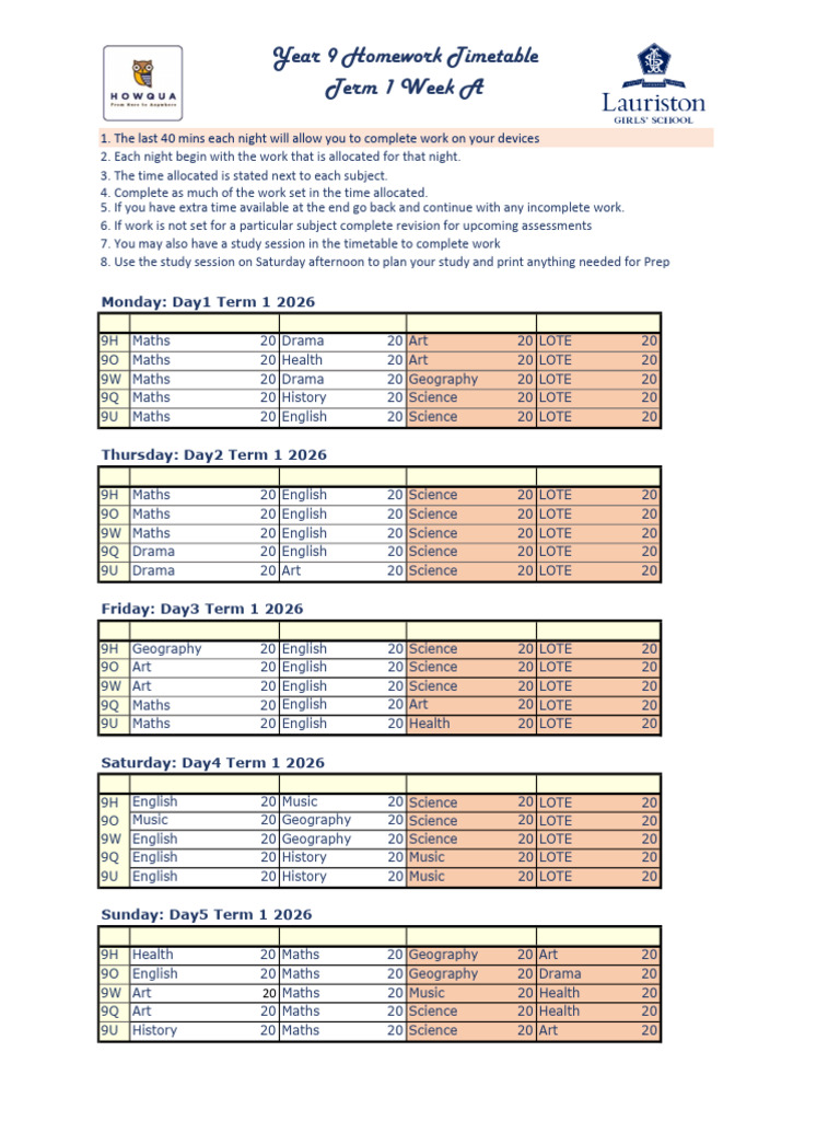Recommended HW Timetable | PDF