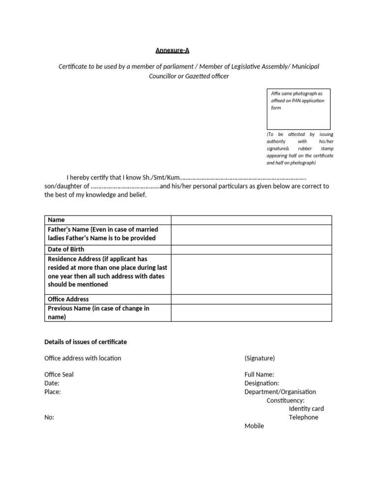 Annexure A Gazetted Officer Word Format | PDF