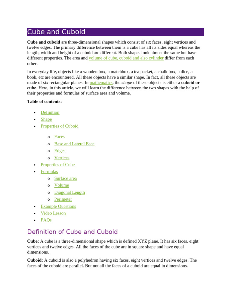 Cube and Cuboid | PDF | Area | Length