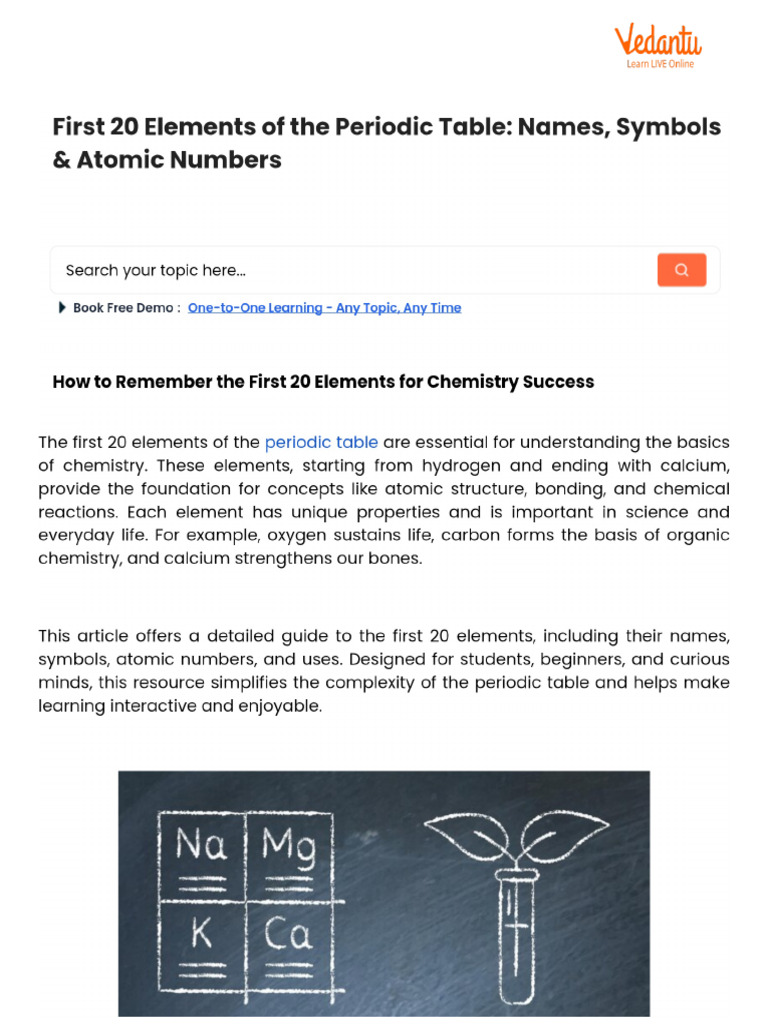 First 20 Elements of The Periodic Table - Names, Symbols & Atomic ...