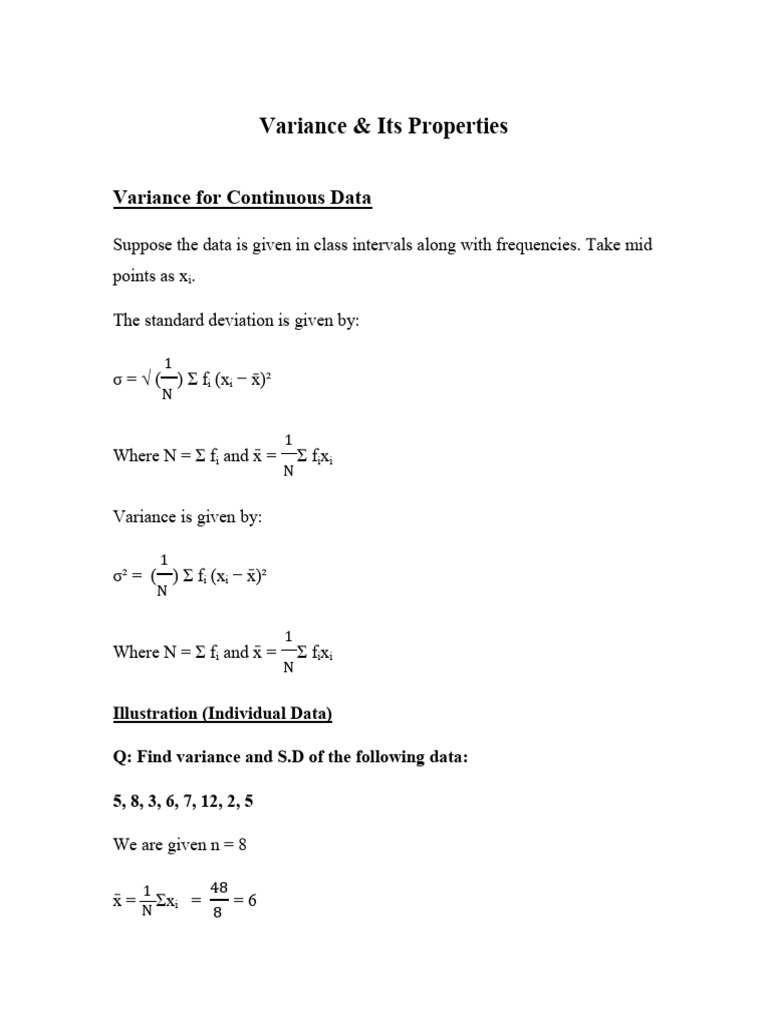 Variance and Its Property-Class 7 Handout | PDF | Variance ...