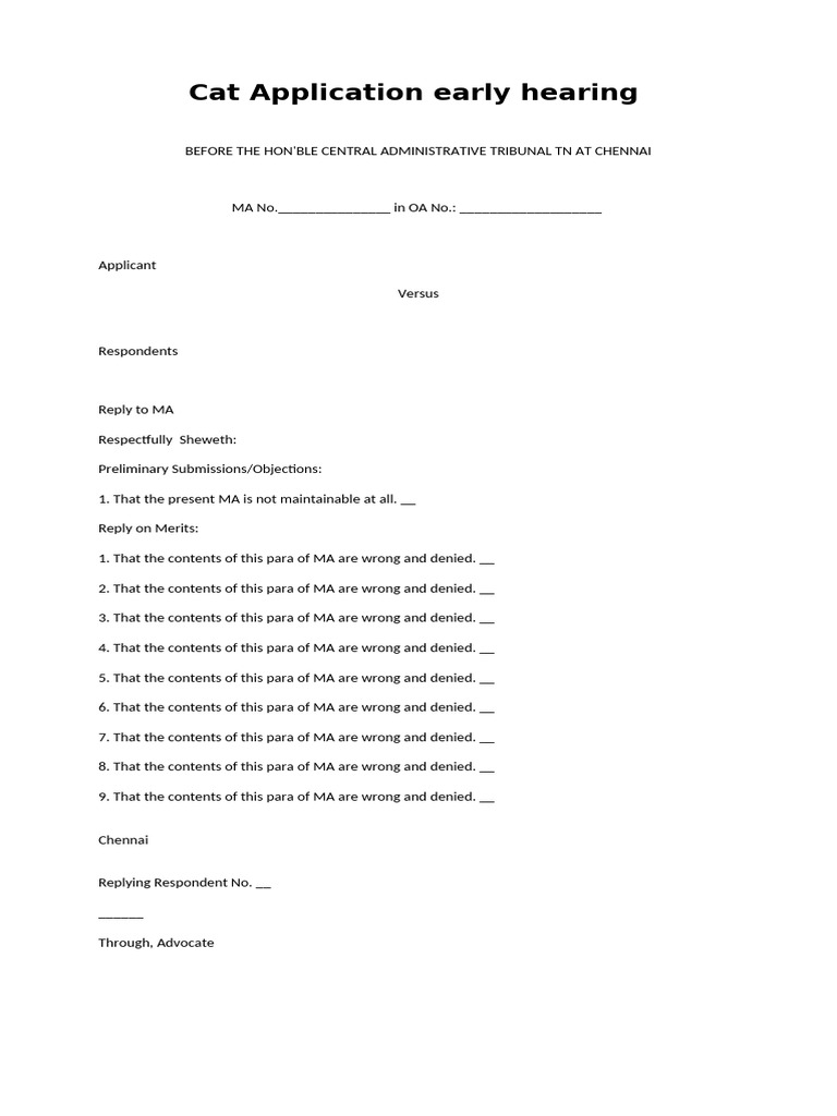 Cat Application Early Hearing | PDF