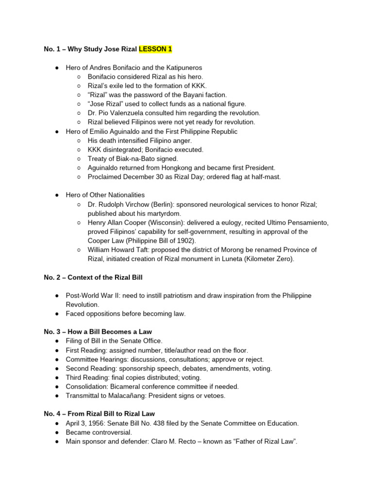 Rizal Notes | PDF | Philippines