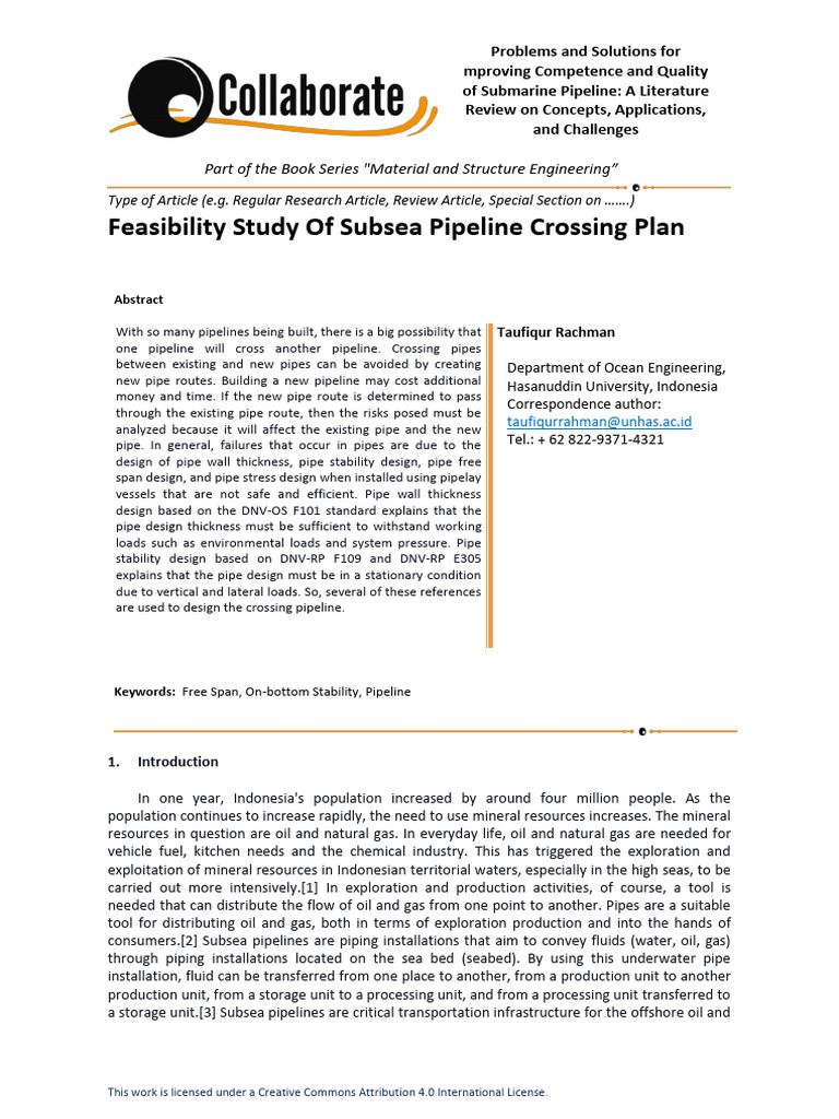 Feasibility Study of Subsea Pipeline Crossing Plan | PDF | Buckling | Force
