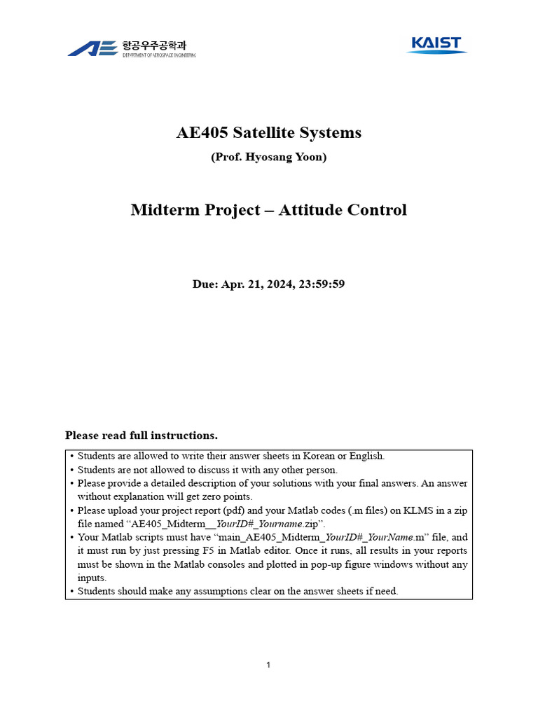 AE405 2024 Spring Midterm Project | PDF | Motion (Physics)
