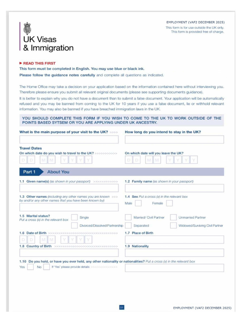 Uk Employment Evisa Form | PDF