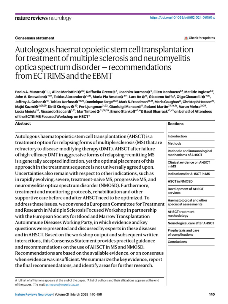 s41582-024-01050-x | PDF | Multiple Sclerosis | Hematopoietic Stem Cell ...