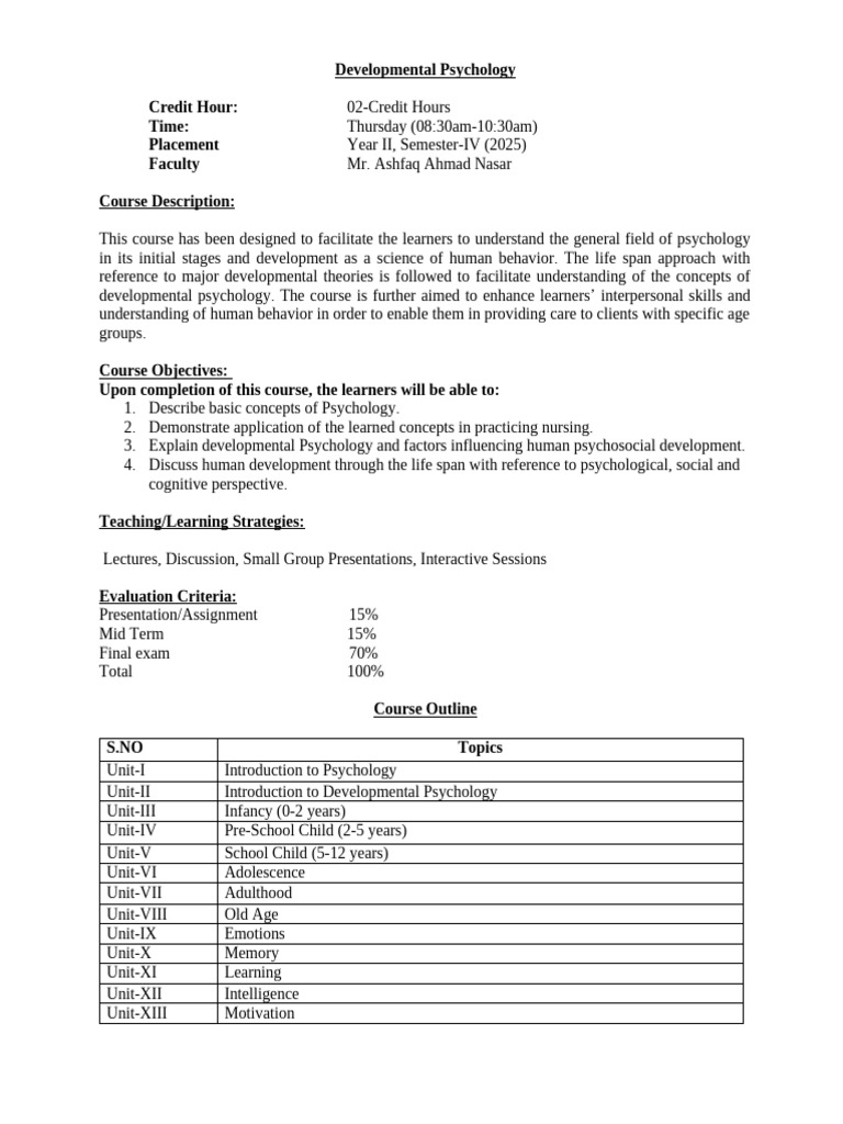 Developmental Psychology Course Grid | PDF | Developmental Psychology ...