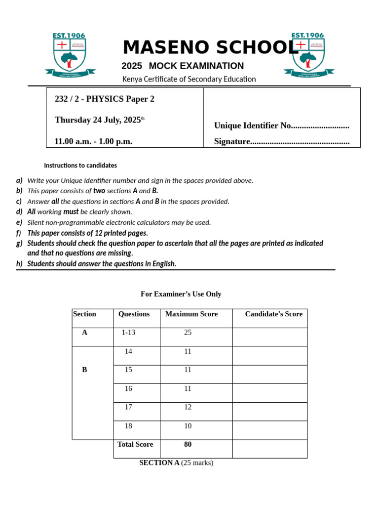 PHY MOCK PP2 2025 Marking Scheme | PDF | Rectifier | P–N Junction