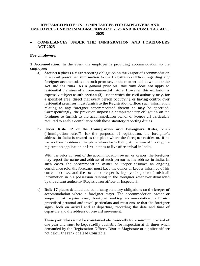 Research Note On Tax and Immigration Compliances On Employers and ...
