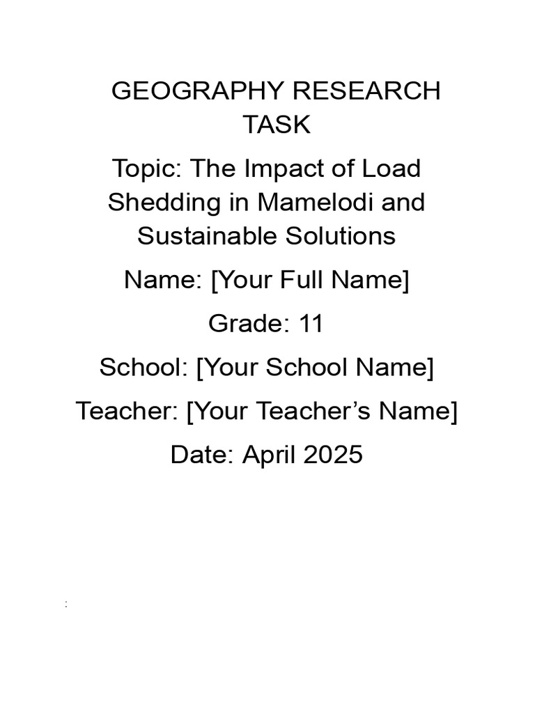 Grade 11 Geography Research Task On Load Shedding, Now Customized For ...