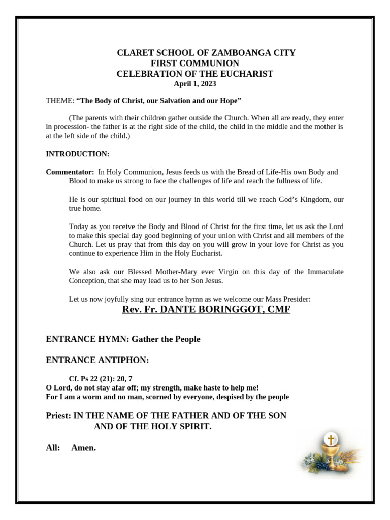 First Communion Mass 1 | PDF | Eucharist | God The Father
