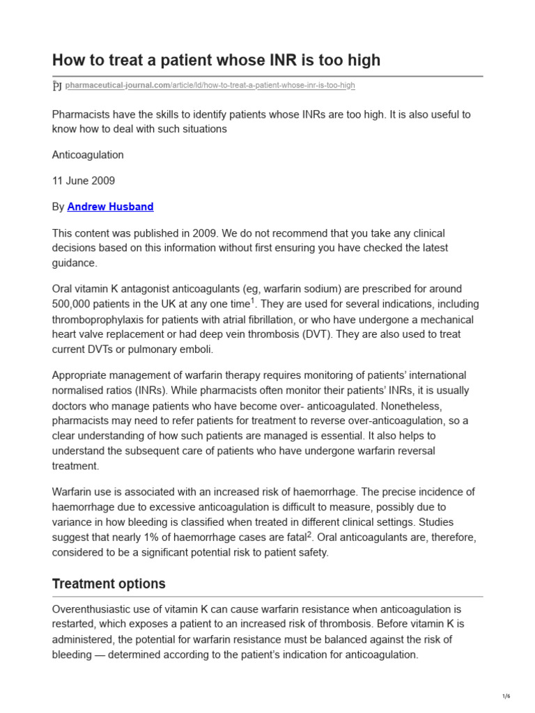 Pharmaceutical-journal.com-How to Treat a Patient Whose INR is Too High ...