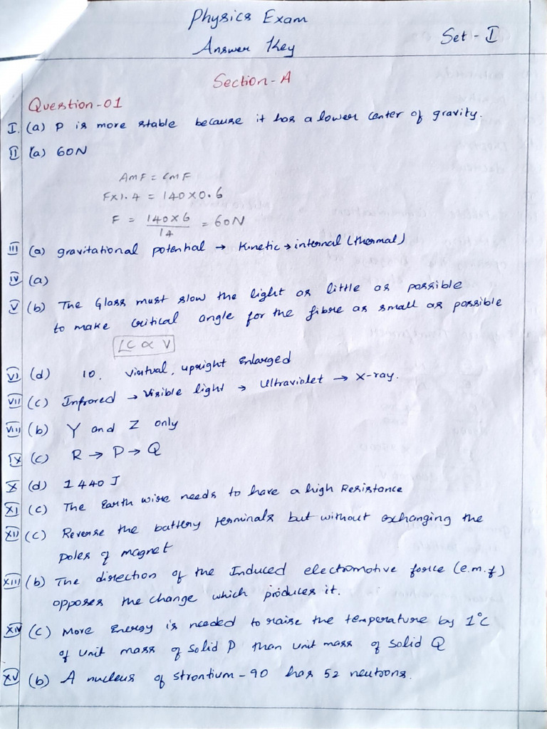Answer Key For Set I | PDF