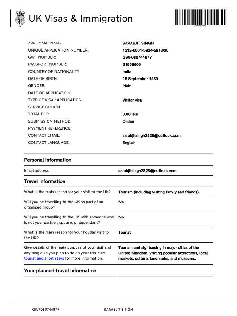 SINGH SARABJIT 2026-02!05!11-26 Incomplete Application | PDF | Travel ...