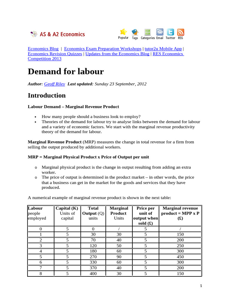 Demand for Labour 104349 | PDF | Labour Economics | Elasticity (Economics)
