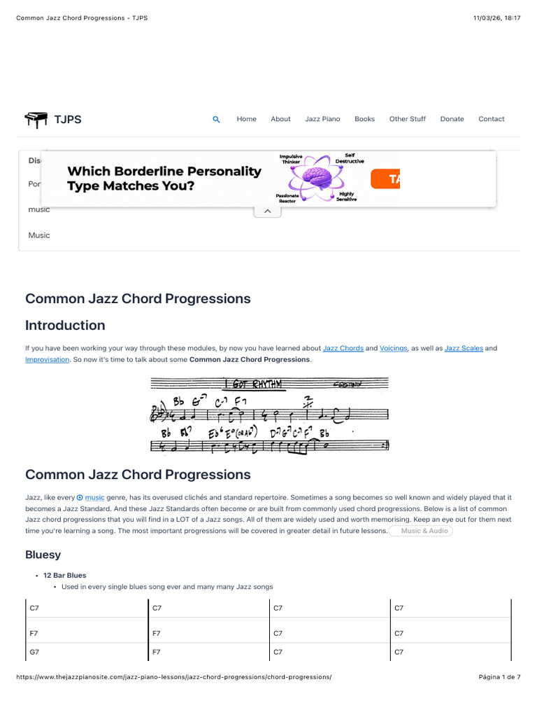 Common Jazz Chord Progressions - TJPS | PDF | Chord (Music) | Music Theory