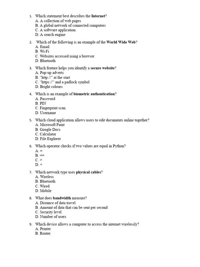 Revision Question Yr7 | PDF | Computer Network | World Wide Web