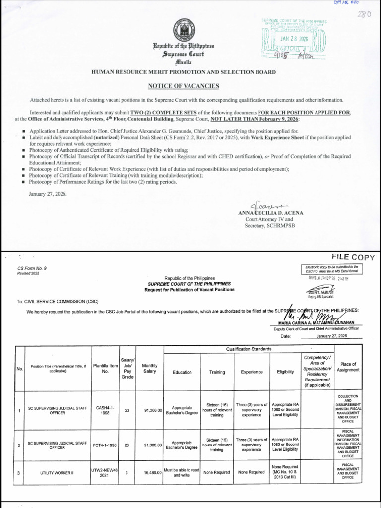 HRMPSB Notice of Vacancies January 28 2026 | PDF