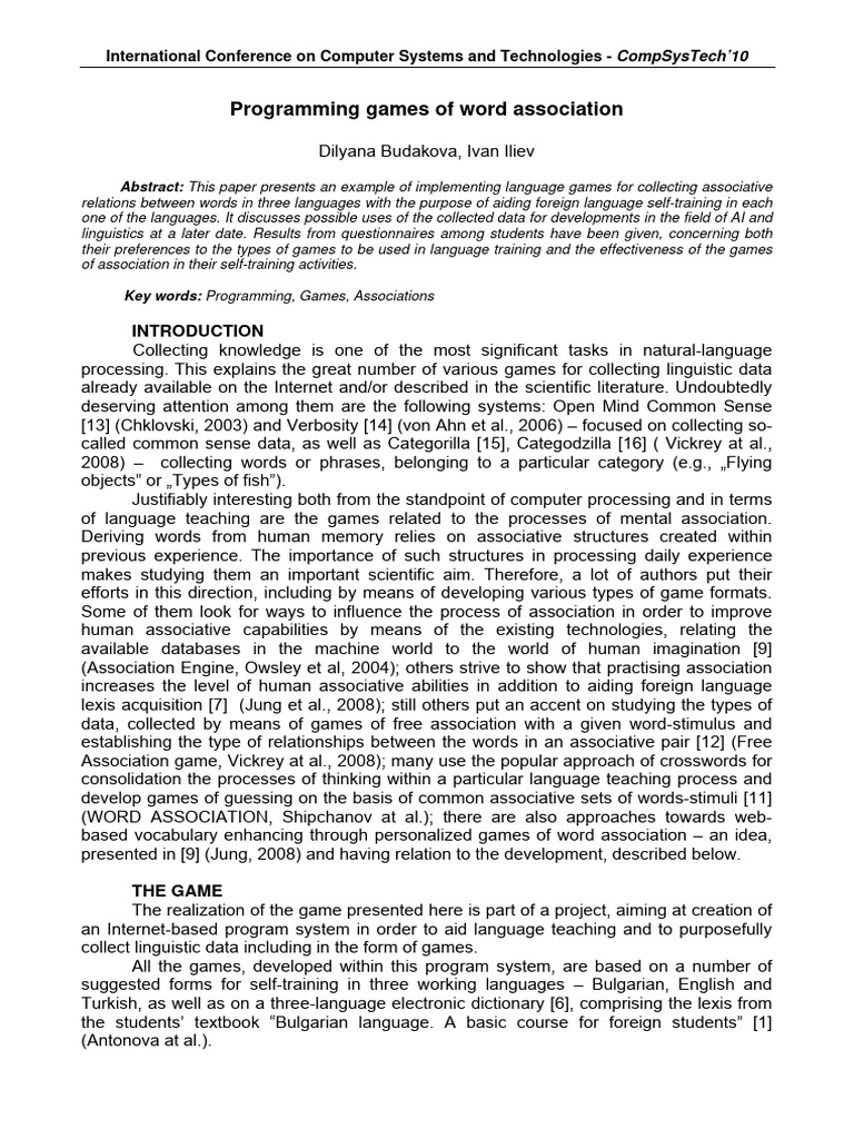Programming Games of Word Association | PDF | Linguistics | Data