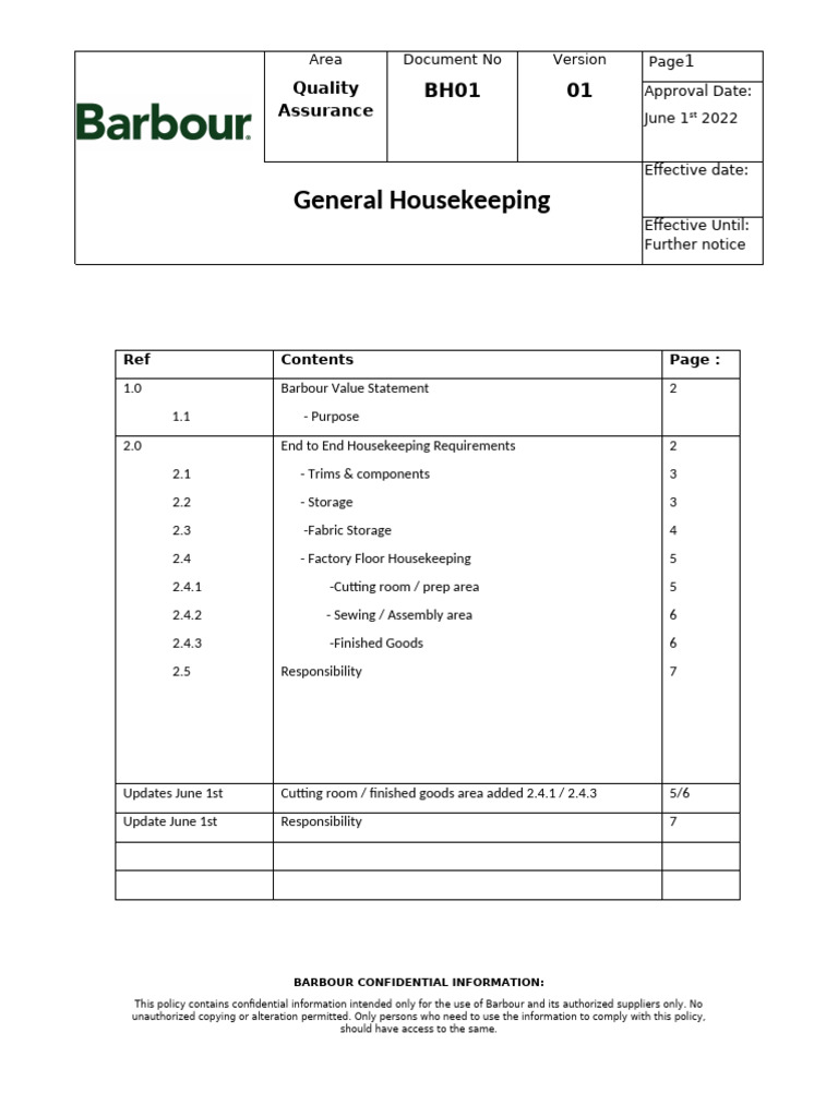 BH01 - Housekeeping V1 | PDF | Housekeeping