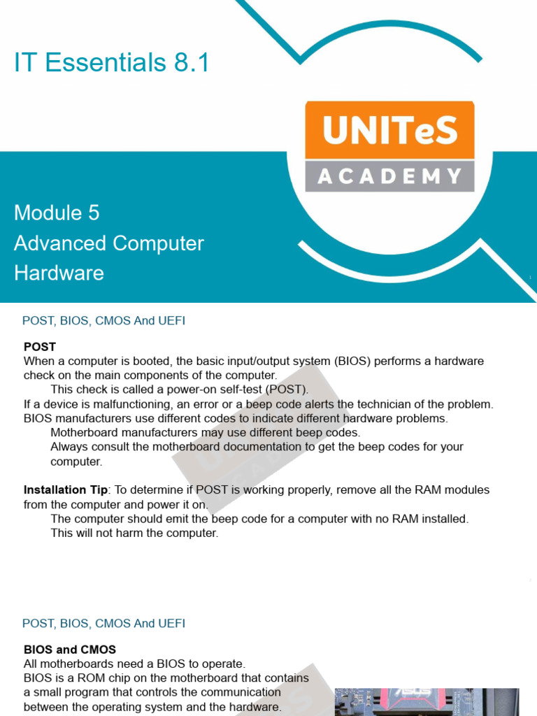 IT Essentials 8.1 Module 5 - Advanced Computer Hardware | PDF | Bios ...