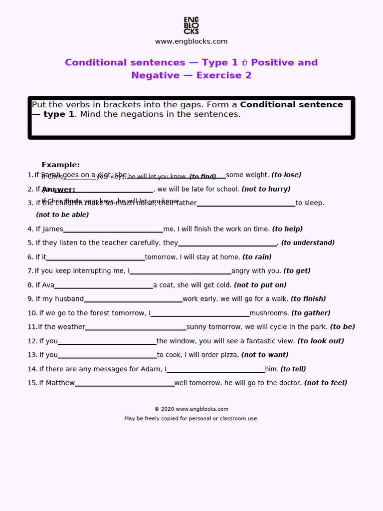 Conditional Sentences Type 1 Positive and Negative Exercise 2 | PDF ...