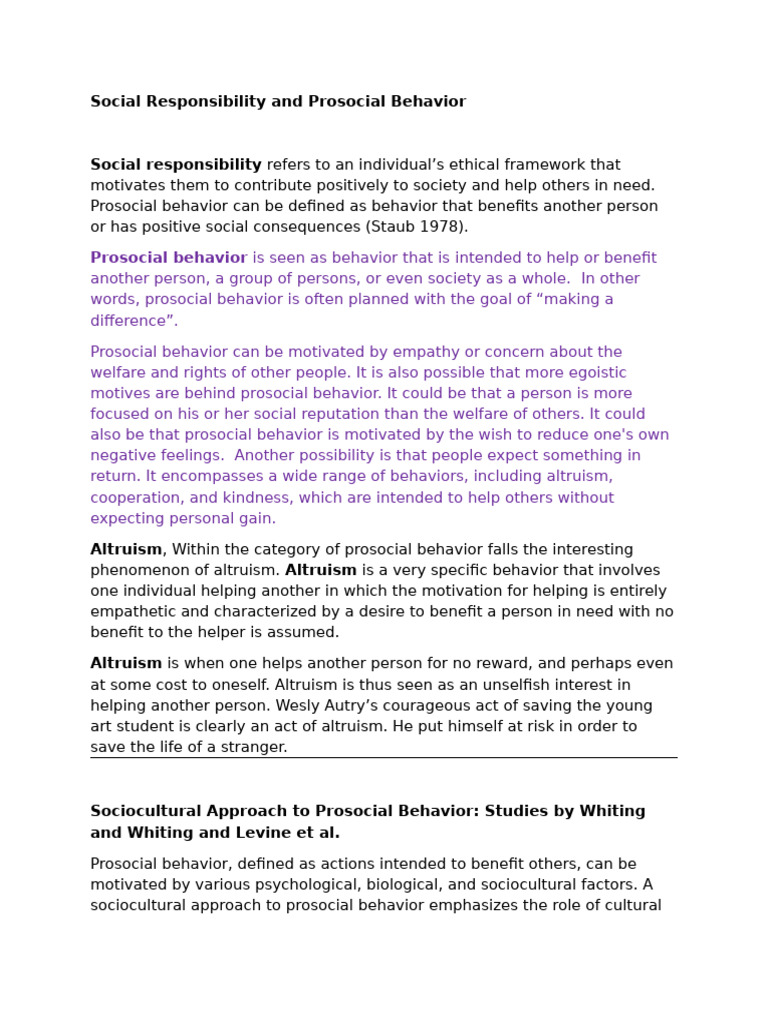 Socio Cultural Approach Prosocial Behaviour | PDF | Altruism | Motivational