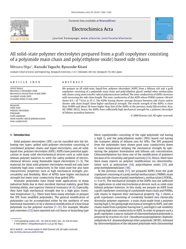 LL Solid-State Polymer Electrolytes Prepared F | PDF | Polymers | Poly ...
