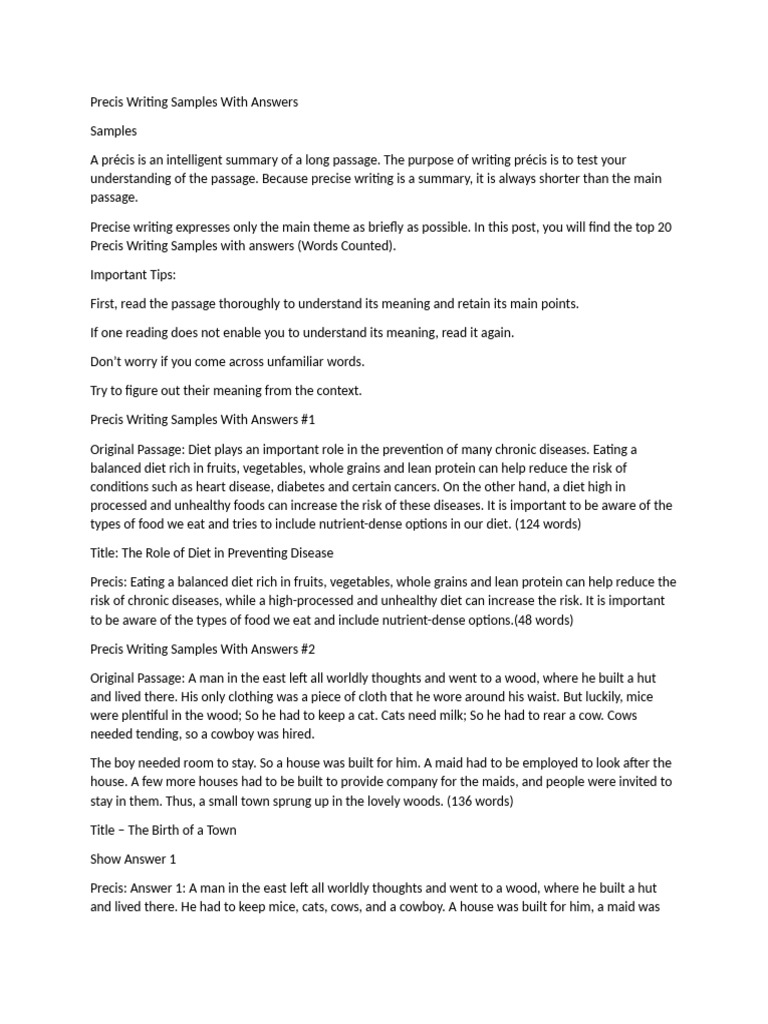 Precis Writing Samples With Answers | PDF | Relaxation (Psychology ...