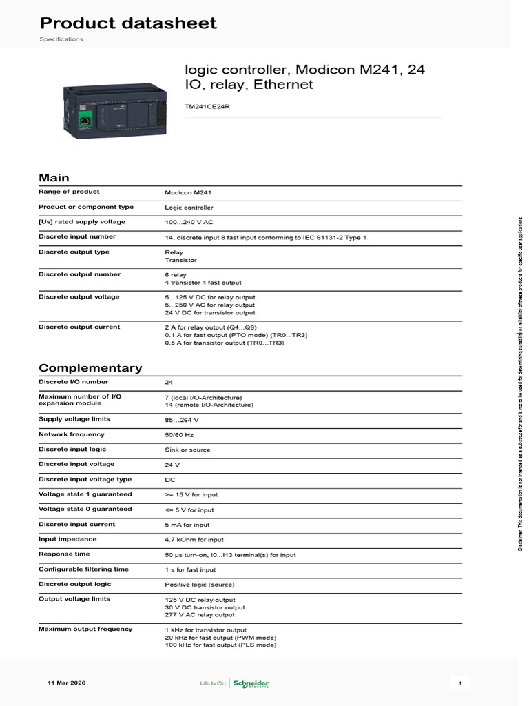 PES Schneider Electric Logic-Controller-Modicon-M241 TM241CE24R | PDF ...