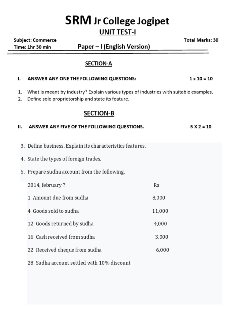Commerce Paper 1 English | PDF