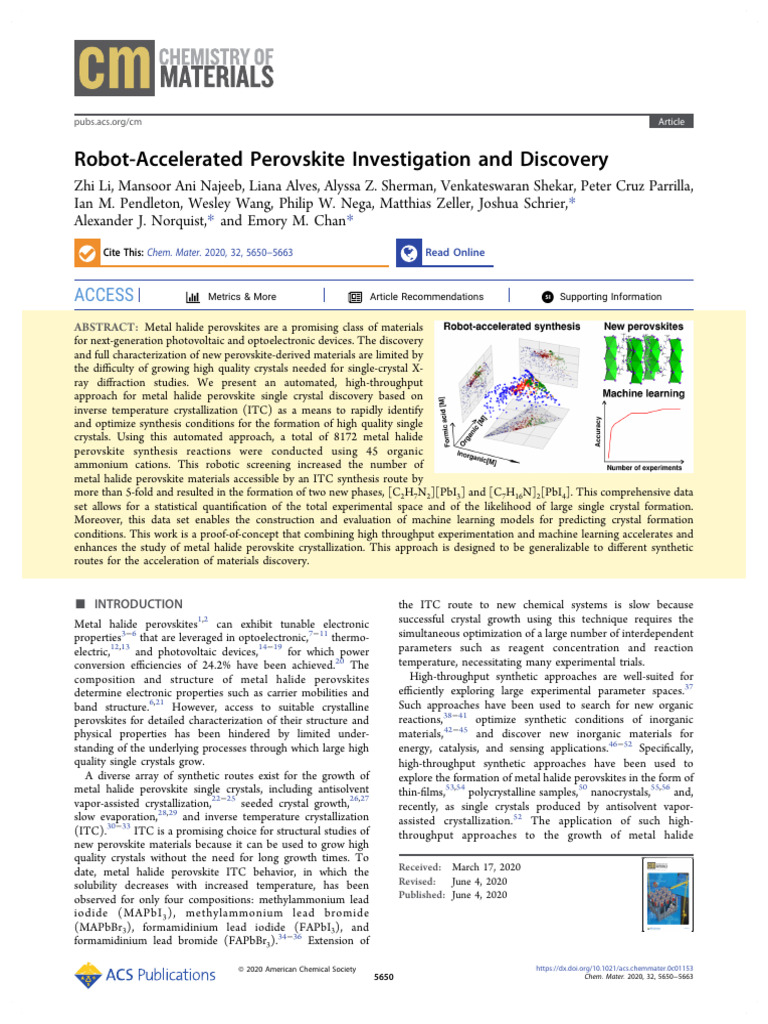 Li Et Al 2020 Robot Accelerated Perovskite Investigation and Discovery ...